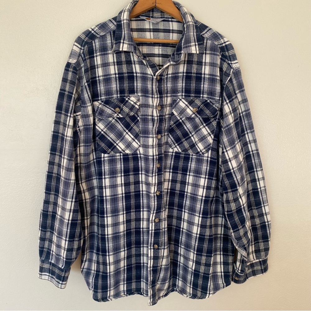 Carhartt Vintage Plaid Flannel Shirt Heavy Duty Rugged Outdoor Wear Blue Men XXL